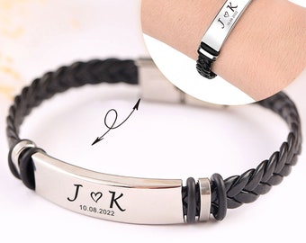 Personalised Mens Bracelet Leather Bracelets Gifts for Men Him Boyfriend Husband Custom Engraved Bracelet Gift for Valentines Day Birthday