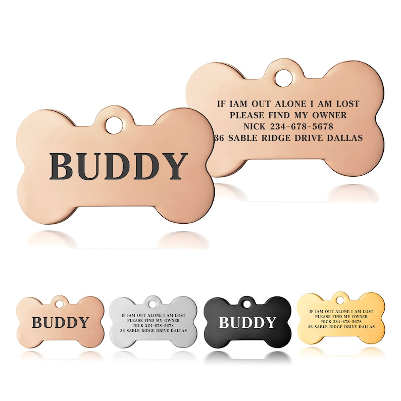 Premium Engraved Personalised Pet Dog Cat Puppy Name ID Tag Pet Tag Cat Tag Custom Puppy Name ID Bone Round Tag Collar image 4