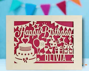 Personalised Birthday Card Laser Paper Cut Greeting Cards | Happy Birthday Age Card | Any Name Any Age 1st 16th 21st 30th 50th 70th 80th