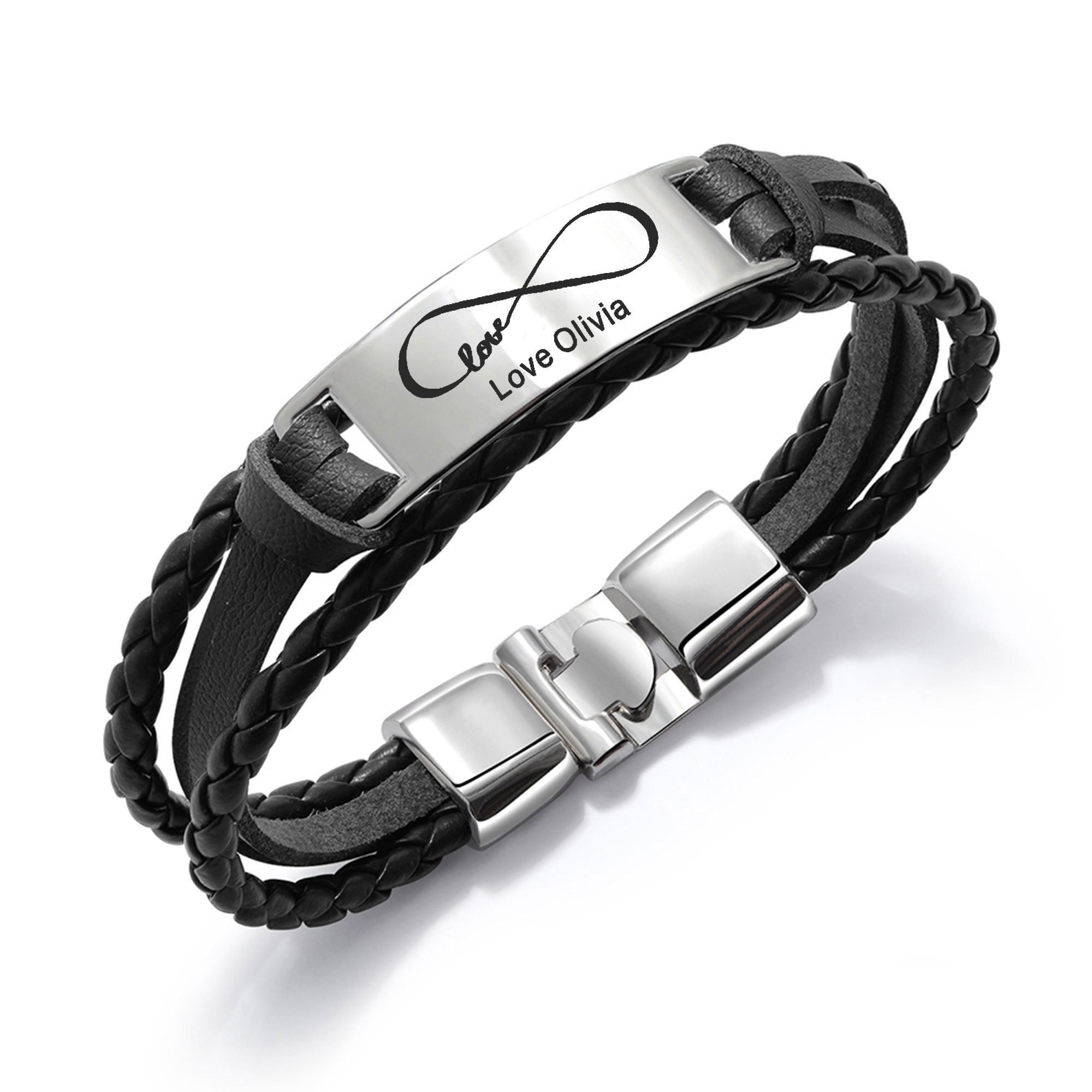 Personalize Your Text Bracelet Bangle Custom Code Men Genuine Leather  Braided Bracelet Engraved Creative Gift