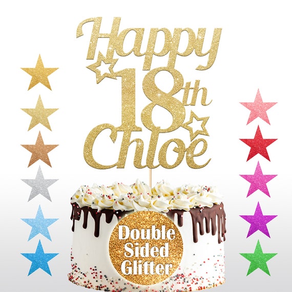 Happy Birthday Glitter Cake Topper Personalised Any Name Age 18th 21st 30th  40th