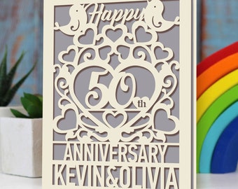 Personalised  Anniversary Card | Laser Paper Cut Greeting Cards with Envelopes Customized Anniversary Gift Happy Anniversary Card with Names