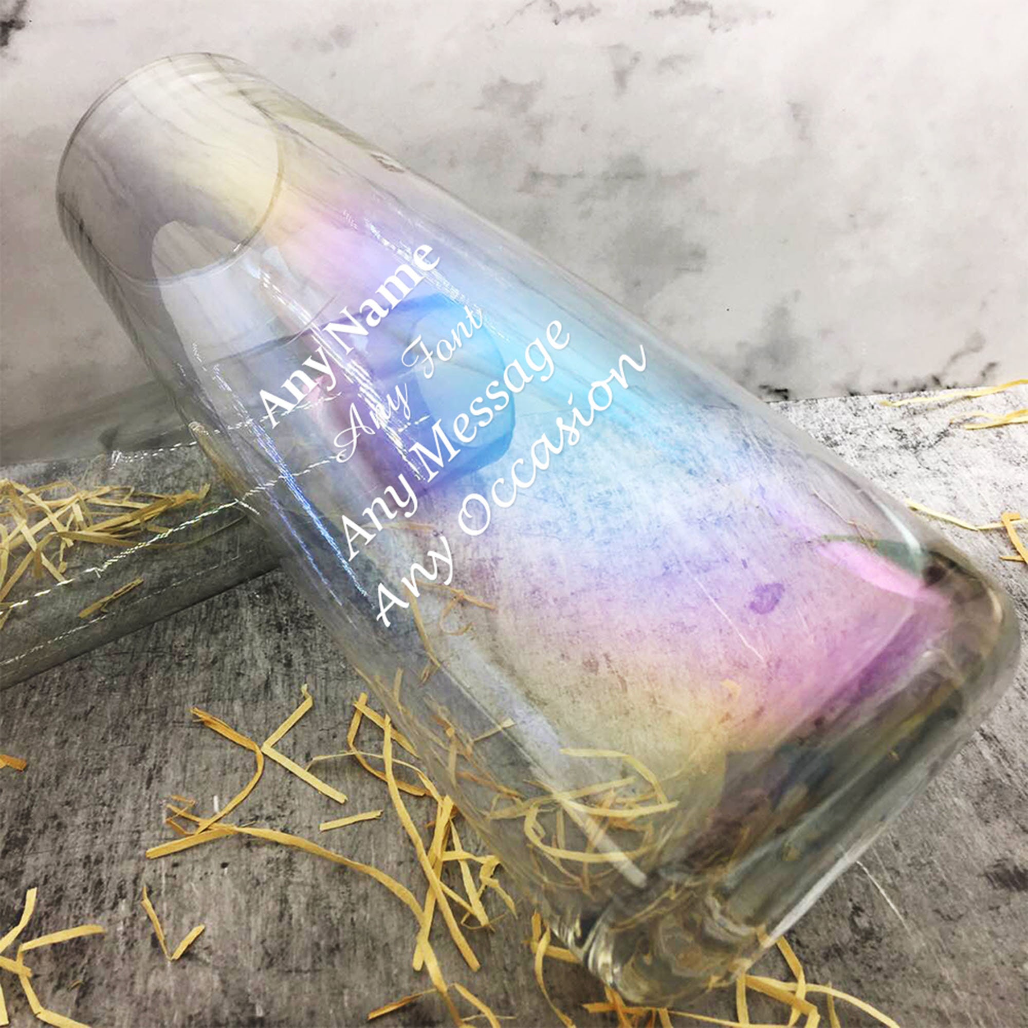 Personalised Engraved Vase Flower Vase Rainbow Plated Glass Etsy UK
