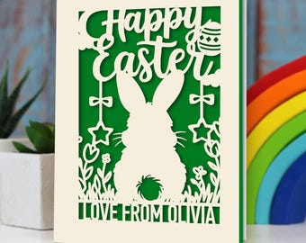 Personalised Easter Card: Laser-Cut Bunny Design with Envelope (A5)