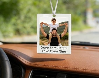Personalised Photo Car Hanging Accessories, Double-Sided Printing Fathers Day Photo Gifts, Drive Safe Gifts Photo Frame Gift for Fathers Day