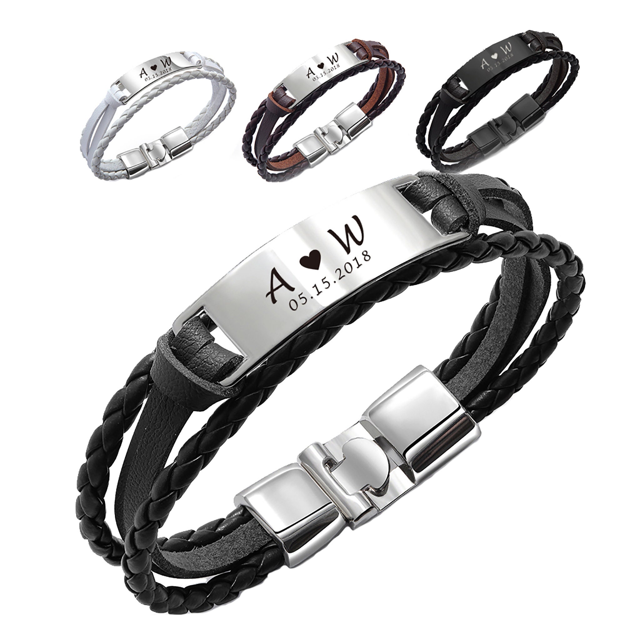 Personalised Bracelet man Leather Engraved Bracelet Gift for Him Cust…