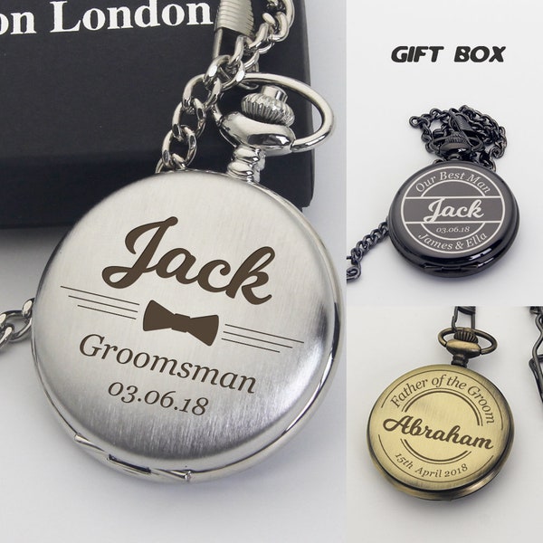 Personalised Engraved Pocket Watch Fathers day Gift Wedding Gift Xmas Gift Best Man Groomsman Christmas Gift