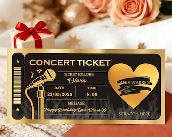 Personalised Scratch Card Reveal, Surprise Concert Ticket Scratch-Off Card for Events, Festival, Gig, Custom Concert Ticket Gifts