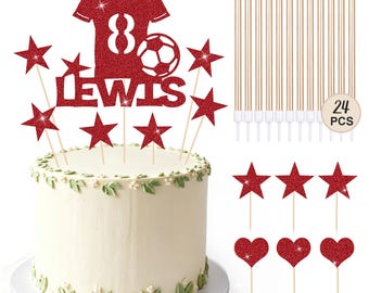 Football Cake Topper with 24 Candles Personalised Birthday Cake Decorations Football Gifts for Kids Boys Men Husband Daddy Grandpa