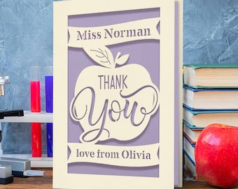 Personalised Thank You Card Laser Paper Cut Thank You Teacher Card Thank You Gift for Teacher Teaching Assistant Nursery Teacher Graduation
