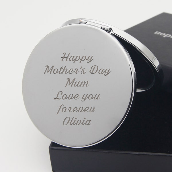 Personalised Mirror | Laser Engraved Compact Mirror with Handbag | Custom Gift for Mother Grandmother | mothers day gift