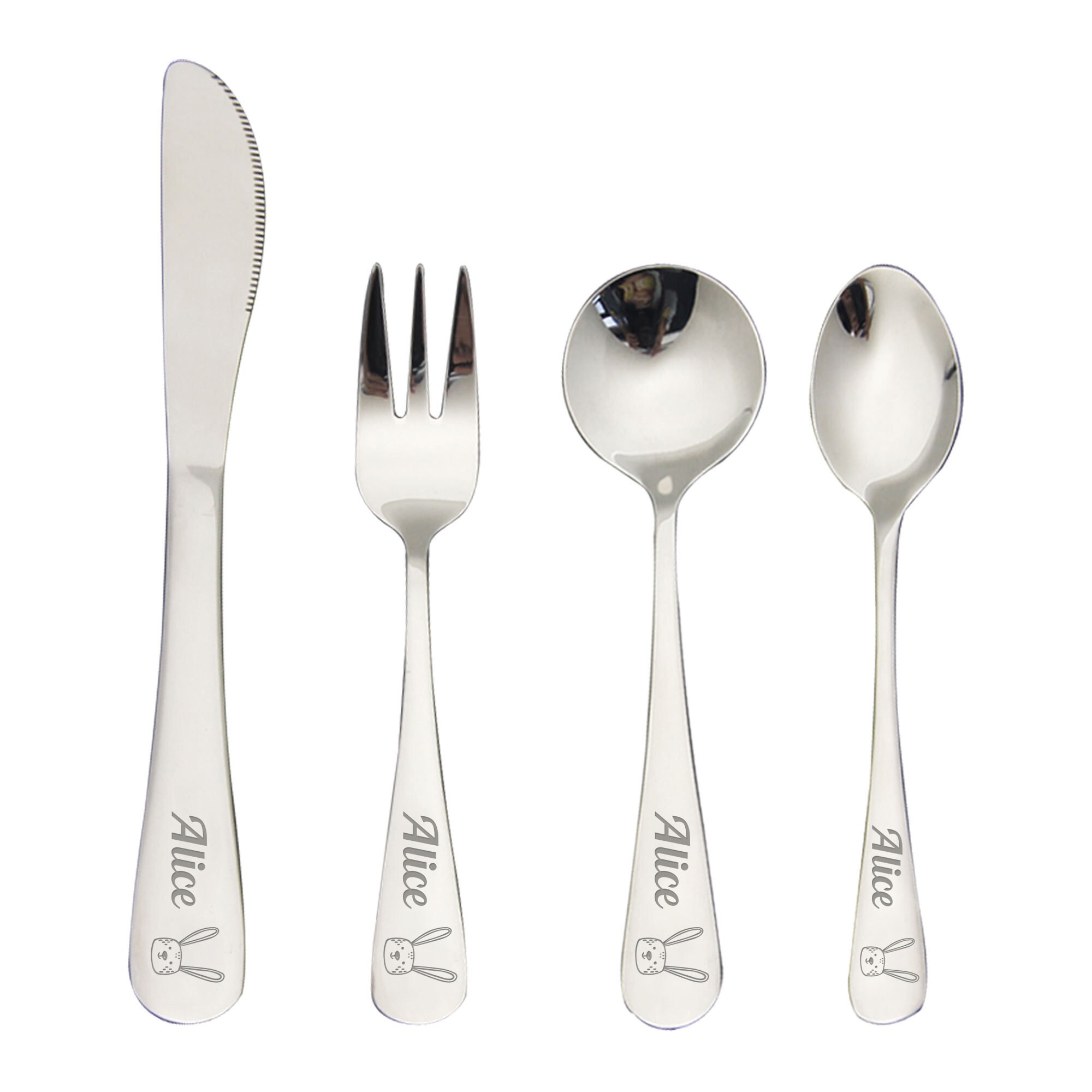 Set Couverts Enfant Personnalisé - Couteau Fourchette Cuillères Acier Inox - Thème Animal Cadeau Bébé - 7