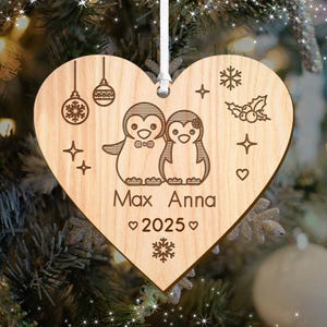 Personalised Christmas Ornament Xmas Tree Bauble - Wooden Xmas Family Tree Decoration - Engraved Xmas Gift For Family For Couple