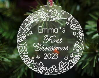 Personalised 1st Christmas Ornaments Christmas Bauble Tree Decoration - Keepsake For Boy Or Girl - Heart/Star/Snowman/Round