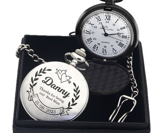 Personalised Pocket Watch Engraved Pocket Watch and Chain Personalised Gifts Wedding Gift for Best Man Groomsman Usher Fathers Day Gift