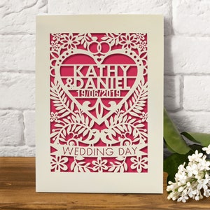 Personalised Wedding Card Laser Cut Wedding Greeting Card, Congratulations Wedding Day for Newlyweds Fuchsia