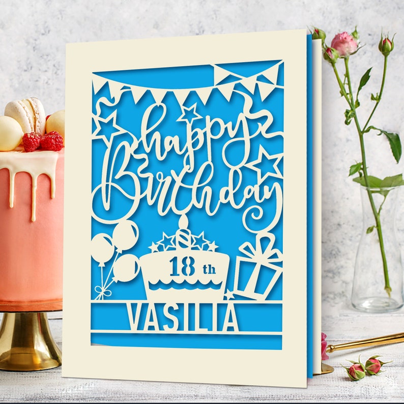 Personalised Birthday Card Laser Paper Cut Greeting Cards Happy Birthday Age Card Any Name Any Age 1st 16th 21st 30th 50th 70th 80th image 3