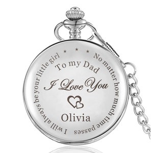 Personalised Pocket Watch | Engraved Polished Watch | Custom Gift for Dad Daddy Father Stepfather Wedding Grandad Grandpa Fathers Day Gift