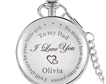 Personalised Pocket Watch | Engraved Polished Watch | Custom Gift for Dad Daddy Father Stepfather Wedding Grandad Grandpa Fathers Day Gift