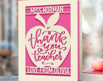 Personalized Teacher Thank You Card: Laser Cut Ivory Card
