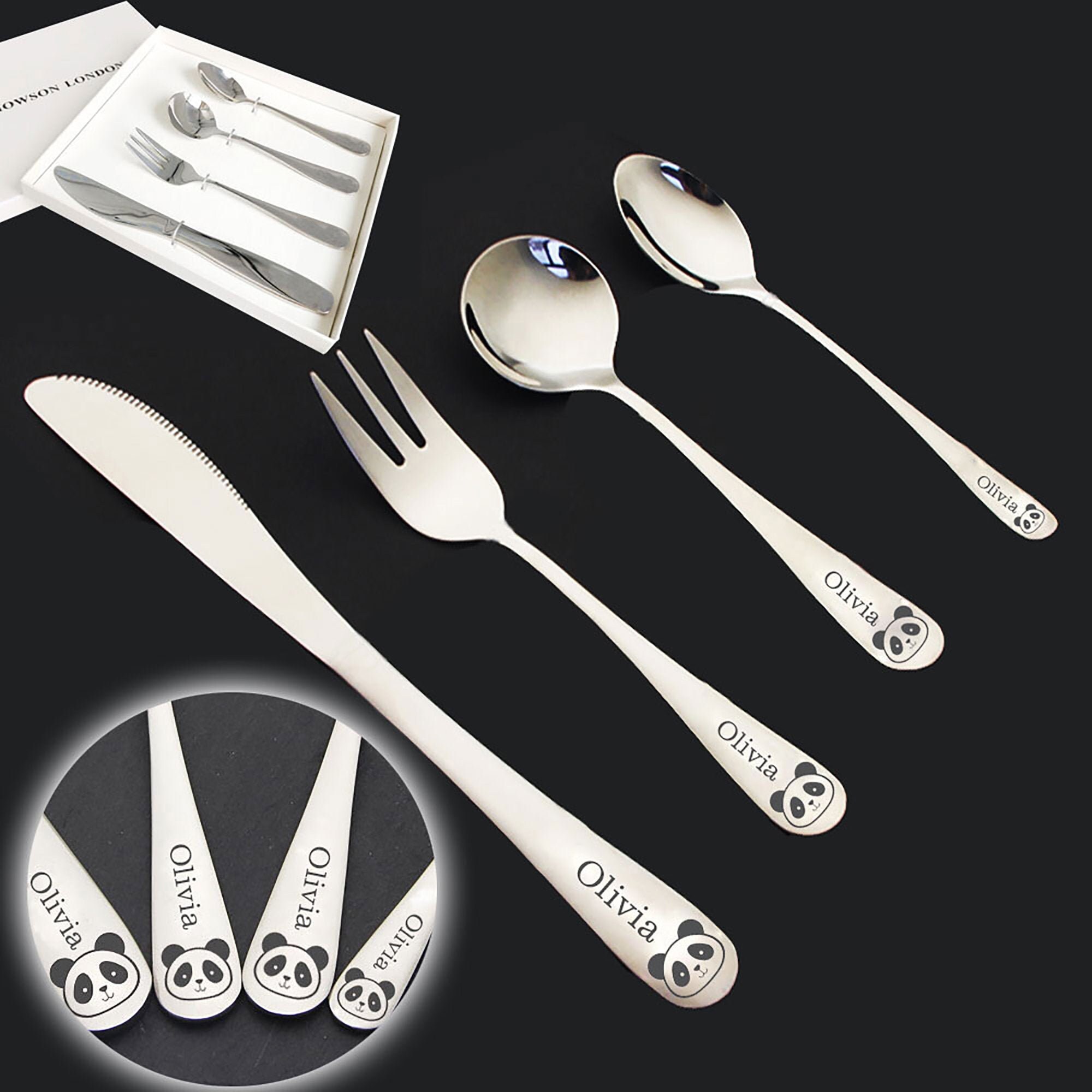Kids Cutlery Personalised Chirldrens Cutlery Set Stainless Steel 4pcs…