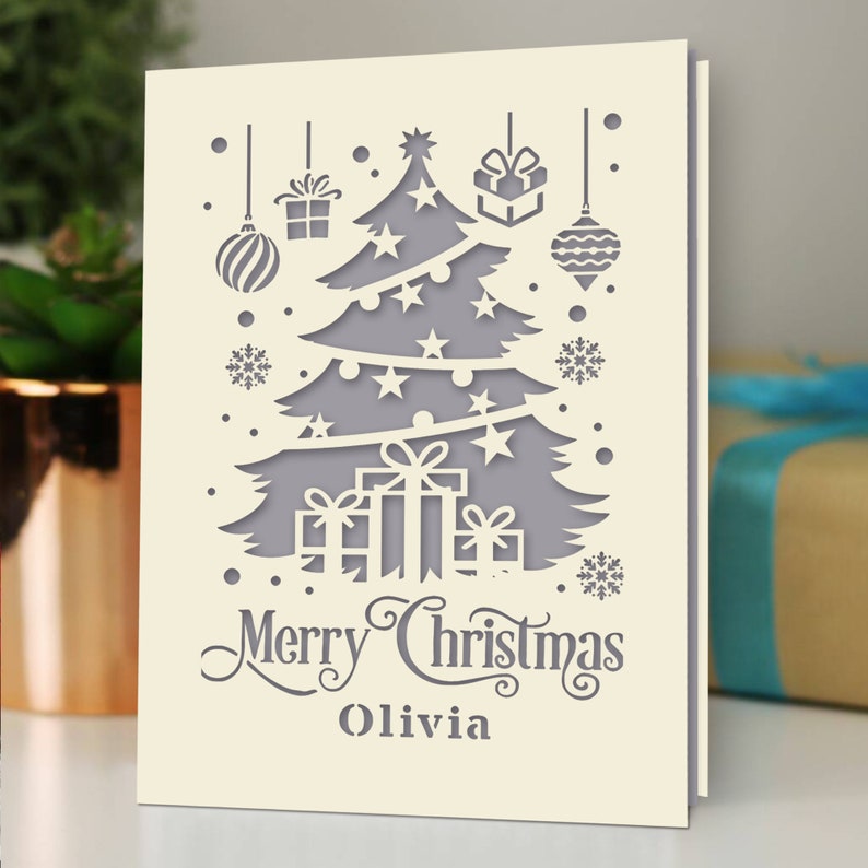 Christmas Cards Personalised Merry Christmas Card Gifts Xmas Gifts Greeting Cards Custom Laser Paper Cut Card with Any Name for Friends image 5