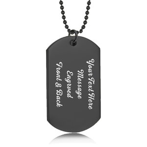 K&ouml;nnte beinhalten: Schwarze Metall-Hundeanh&auml;nger-Kette mit Kugelkette. Der Anh&auml;nger ist mit dem Text "Your Text Here" und "Message Engraved Front & Back" graviert.