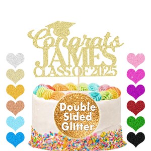 Personalised graduation cake topper 2025 Custom Congrats Graduation Hat Student Class of 2025 Double Sided Glitter Card