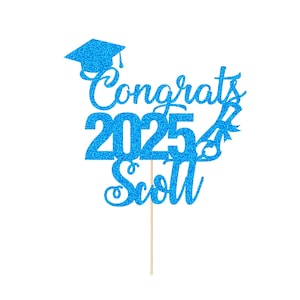 2025 Graduation Cake Topper Personalised Class of 2025 Congrats Grad Cake Topper Cake Decors Double Sided Glitter with Any Name 11 Colors