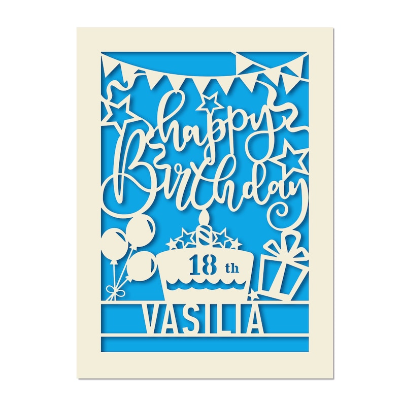 Personalised Birthday Card Laser Paper Cut Greeting Cards Happy Birthday Age Card Any Name Any Age 1st 16th 21st 30th 50th 70th 80th Deep Blue