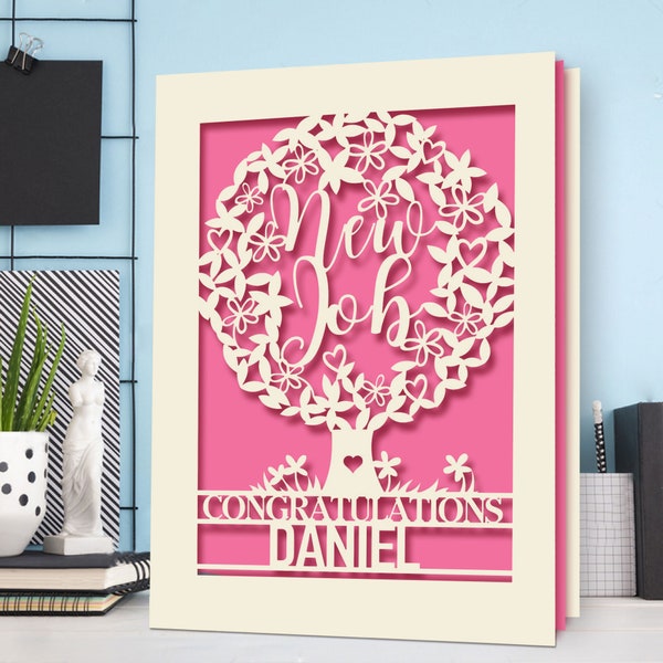 Personalised Congratulation New Job Card Custom Greeting Cards with New Job Design Engraved papercut card with Any Name Celebrate New Job