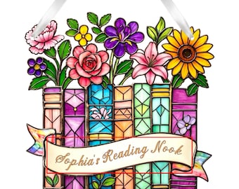 Personalised Floral Book Suncatcher, Acrylic Suncatchers for Windows Hanging Garden Ornaments