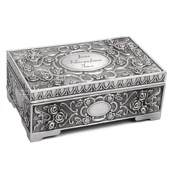 Personalised Engraved Antique Jewellery Box Wedding Birthday