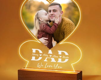 Personalised Fathers Day Dad Gifts for Daddy 7 Colors Night Light with Photo Text Dad Birthday Dad Gifts Acrylic Plaque Photo Gifts
