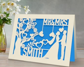 Personalised Anniversary Card Gifts for Him Her Custom Wedding Anniversary Card Mr and Mrs Gifts Laser Paper Cut Cards for Wife Husband