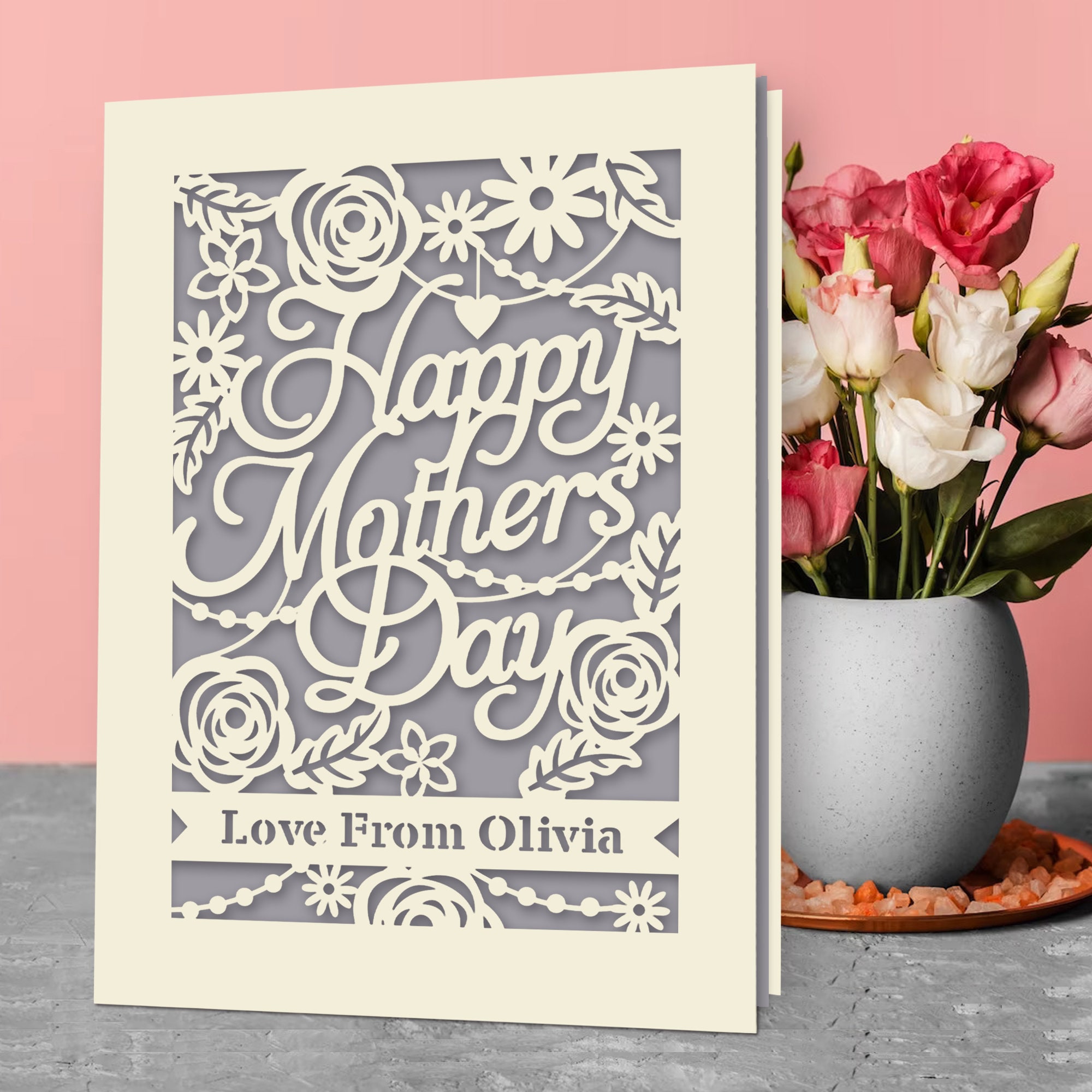 Personalised Happy Mothers Day Card | Laser Papercut With Flower Design ...