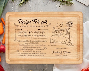 Personalised Chopping Board, Bamboo Cutting Board Wedding Gifts for Bride and Groom, Happy Marriage Chopping Board for Couples Newlyweds