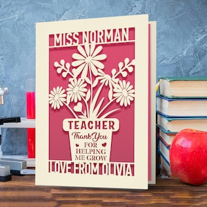 Tarjeta de agradecimiento personalizada cortada a láser, regalo de agradecimiento para el maestro, asistente de enseñanza, maestro de guardería, graduación.