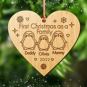 Personalised Christmas Ornaments Xmas Tree Bauble Wooden Xmas Family Tree Ornament/Decoration Engraved Xmas Gift For Family For Couple Heart