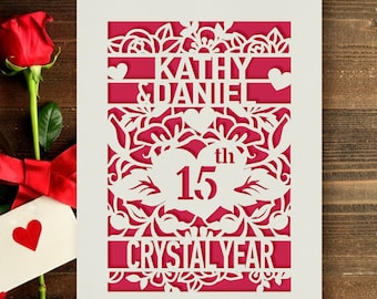 Personalised Anniversary Card | Laser Paper Cut Greeting Cards with Envelopes and Customized Names and Year | Custom Gift and Handmade in UK