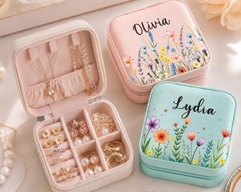 Personalised Jewellery Box for Women, Travel Jewellery Box, Leather Jewellery Organiser, Jewellery Case Gifts for Mum Her Girlfriend