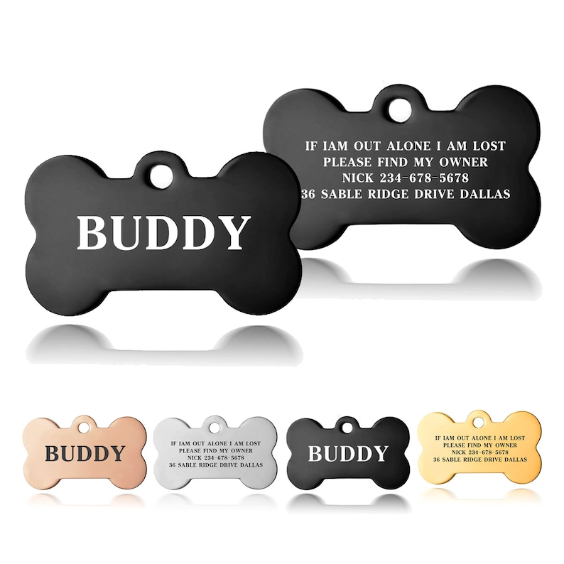 Premium Engraved Personalised Pet Dog Cat Puppy Name ID Tag Pet Tag Cat Tag Custom Puppy Name ID Bone Round Tag Collar image 2