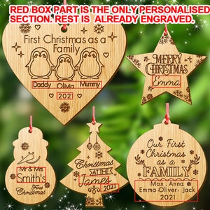 Personalised Christmas Ornaments Xmas Tree Bauble Wooden Xmas Family Tree Ornament/Decoration Engraved Xmas Gift For Family For Couple image 3