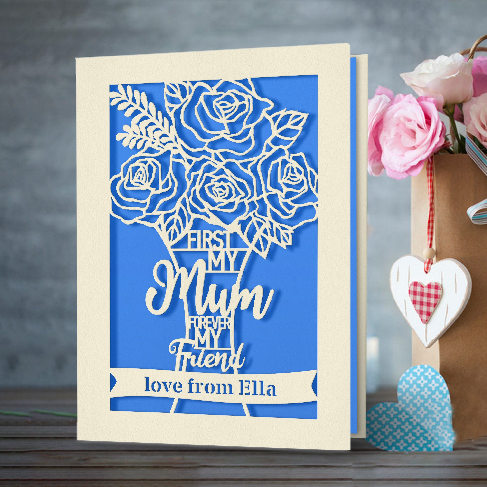 Personalised Mothers Day Card | Laser Papercut With Rose Design ...