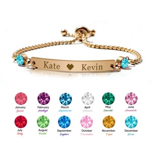 Personalised Bracelet Birthstone Bracelets Engraved Bar Bracelet for Her Women Wife Girlfriend Custom Gift for Birthday Valentine&#39;s Day