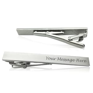 Personalised Tie Clip Pin Engraved Any Text Wedding Gift for Best Man, Groomsman, Usher, Birthday Gift, with Gift Box
