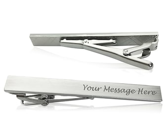 Personalised Tie Clip Pin Engraved Any Text Wedding Gift for Best Man, Groomsman, Usher, Birthday Gift, with Gift Box