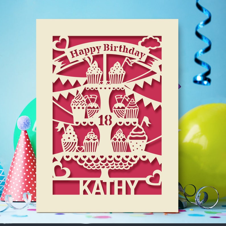 Personalised Birthday Card Laser Paper Cut Greeting Cards Happy Birthday Age Card Any Name Any Age 1st 16th 21st 30th 50th 70th 80th image 1
