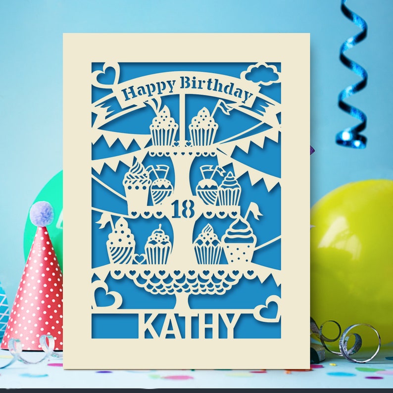 Personalised Birthday Card Laser Paper Cut Greeting Cards Happy Birthday Age Card Any Name Any Age 1st 16th 21st 30th 50th 70th 80th image 2