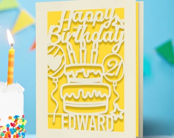 Personalised Birthday Cards Gifts for Women Men Happy Birthday Card Greeting Cards with Any Name & Age Laser Paper Cut Card 18th 21st 30th